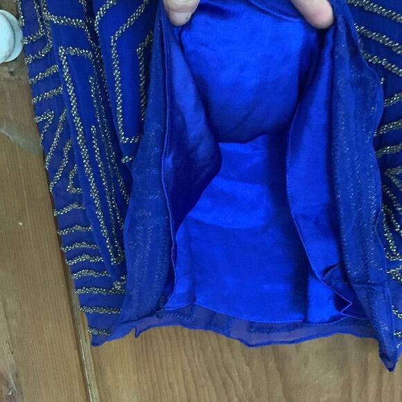 Parker Hayden Rhapsody silver beaded royal blue silk mini dress NWT - Picture 8 of 13